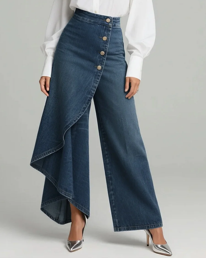 Audrey™ – Le pantalon denim taille haute à ceinture nouée, structuré et facile à vivre
