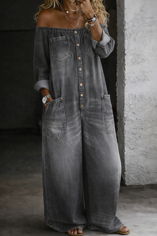 Elena™ – La combinaison denim épaules dénudées, simple et facile à vivre