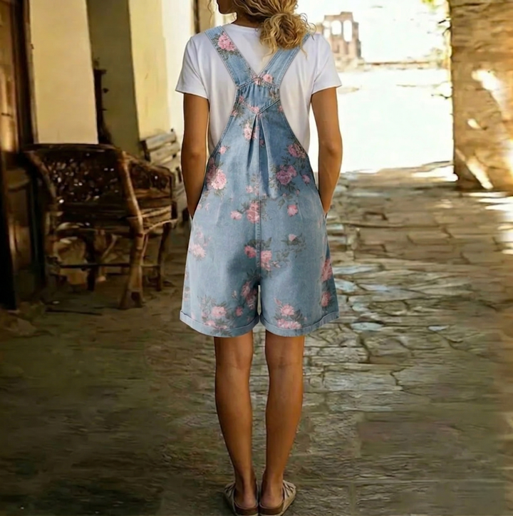 Judy™ – La salopette short en denim fleuri, douce et légère pour l'été